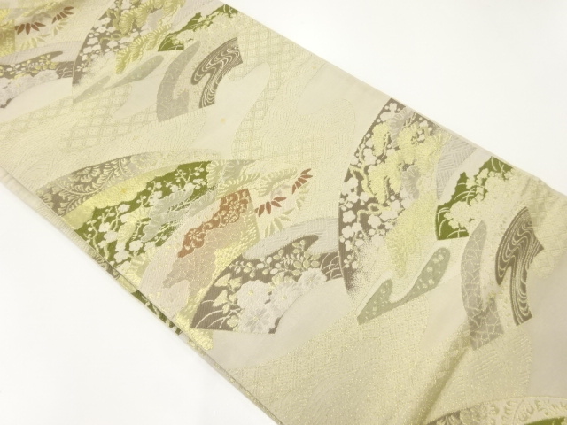 アンティーク　地紙に松竹梅模様織出し袋帯（材料）